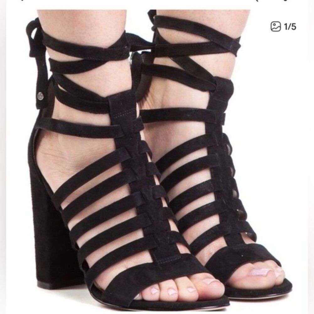 Sam Edelman Black Strappy Yarina Block Heel - Size 7.5